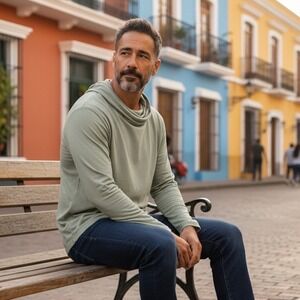 VRST Mens Small Cream Long Sleeve Hooded Pullover Shirt